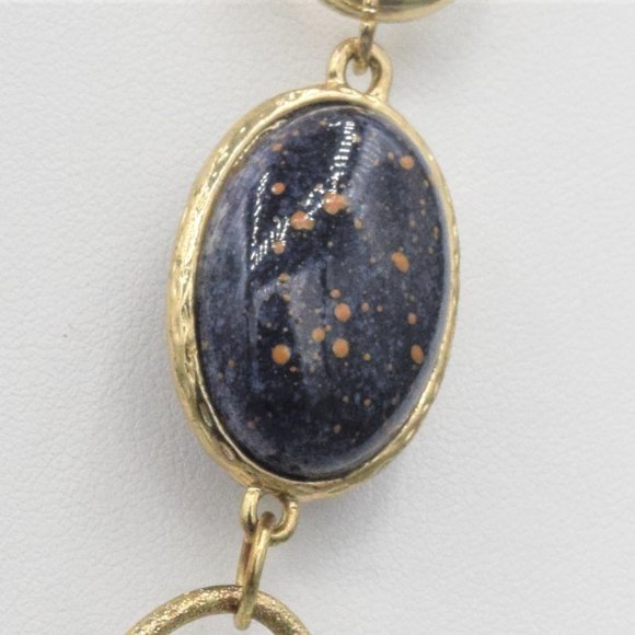 Vintage Necklace Gold Plated Toned & Faux Bloodstone Large Link - Picture 4 of 8